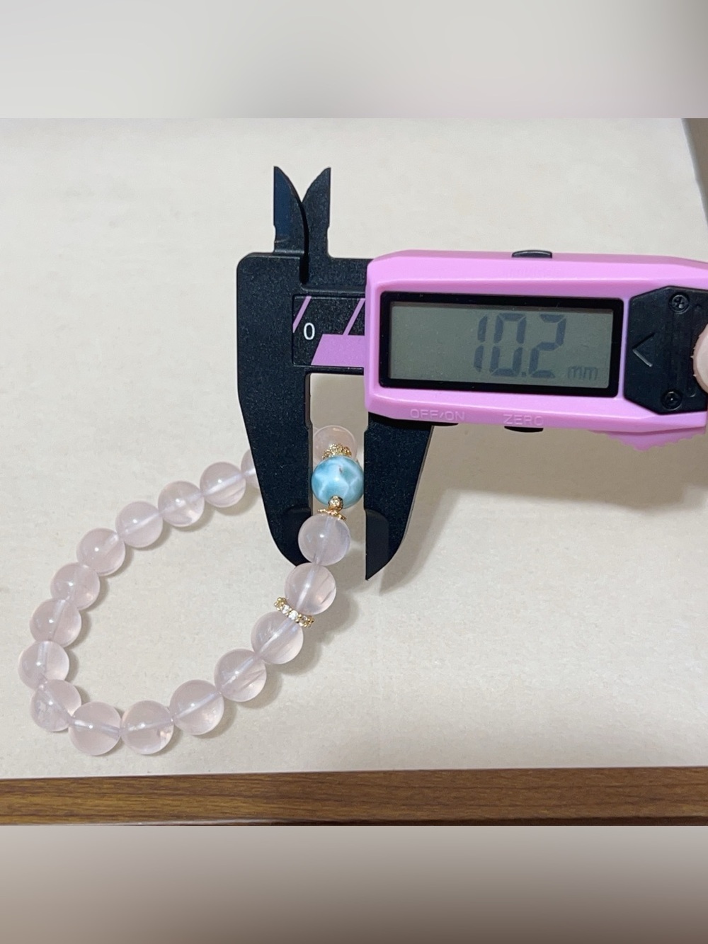 Handmade Natural Larimar & Star Rose Quartz Bracelet | 9.5mm - Picture 10 of 11